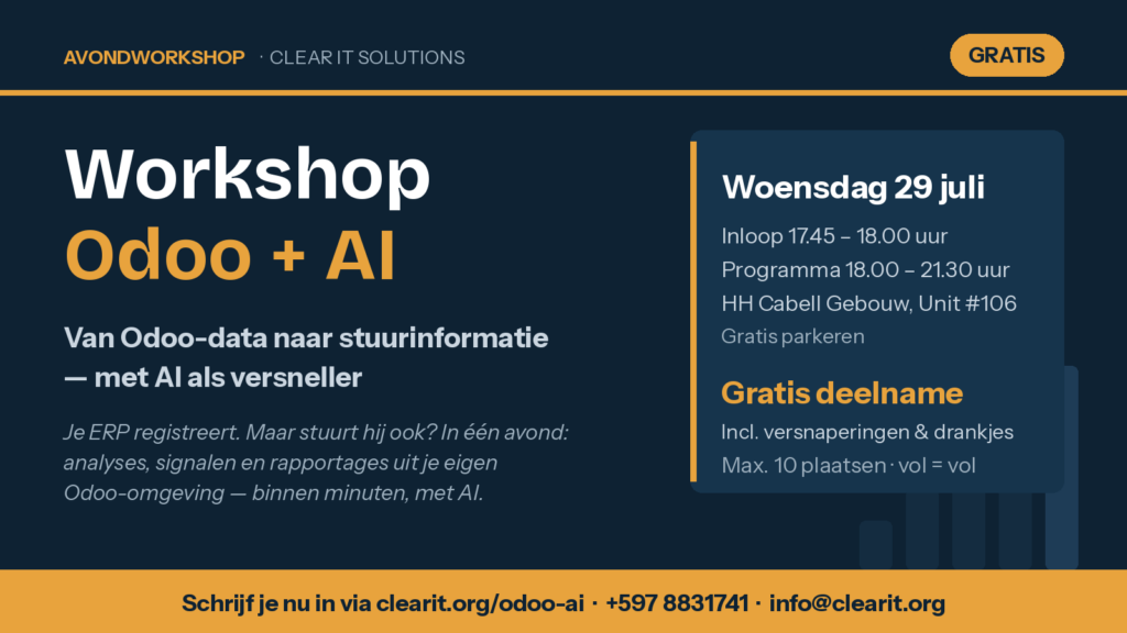 Flyer Workshop Odoo + AI – woensdag 29 juli