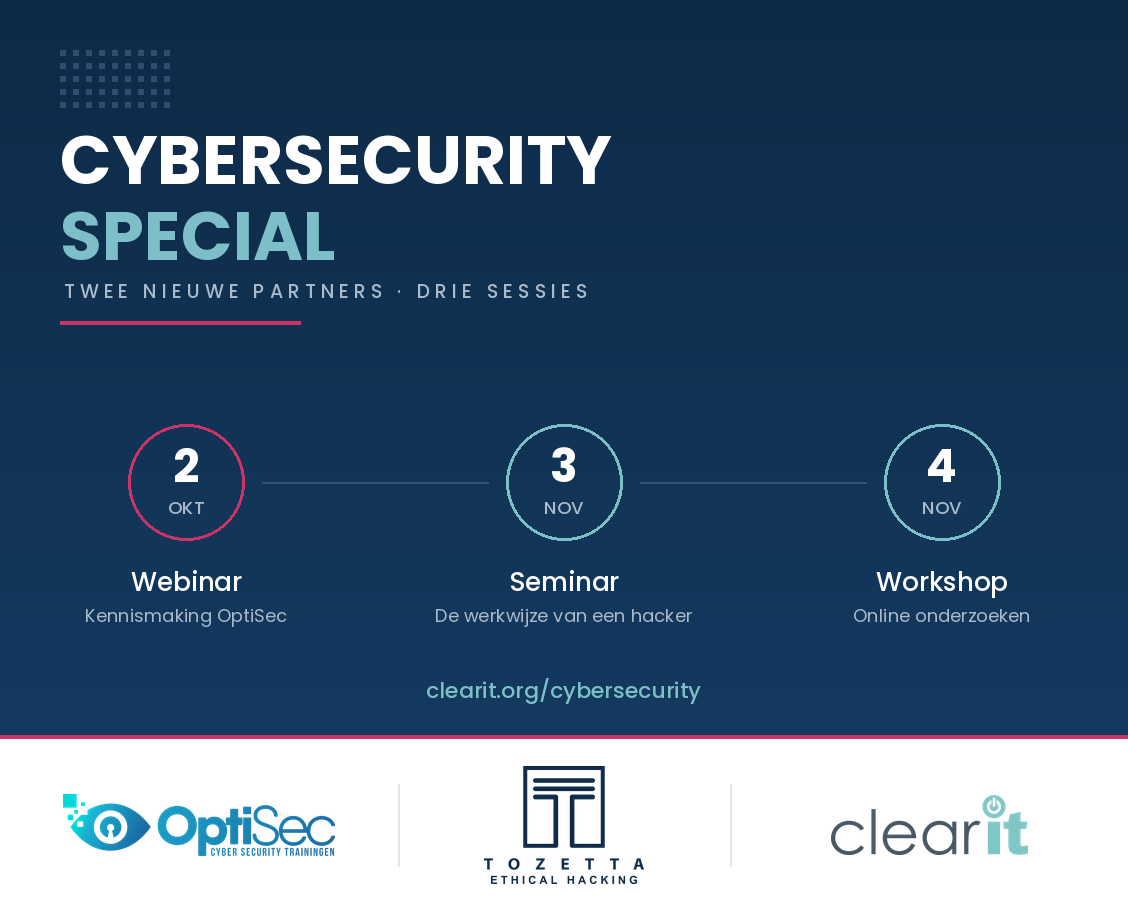 Cybersecurity special — webinar 2 oktober, seminar 3 november, workshop 4 november