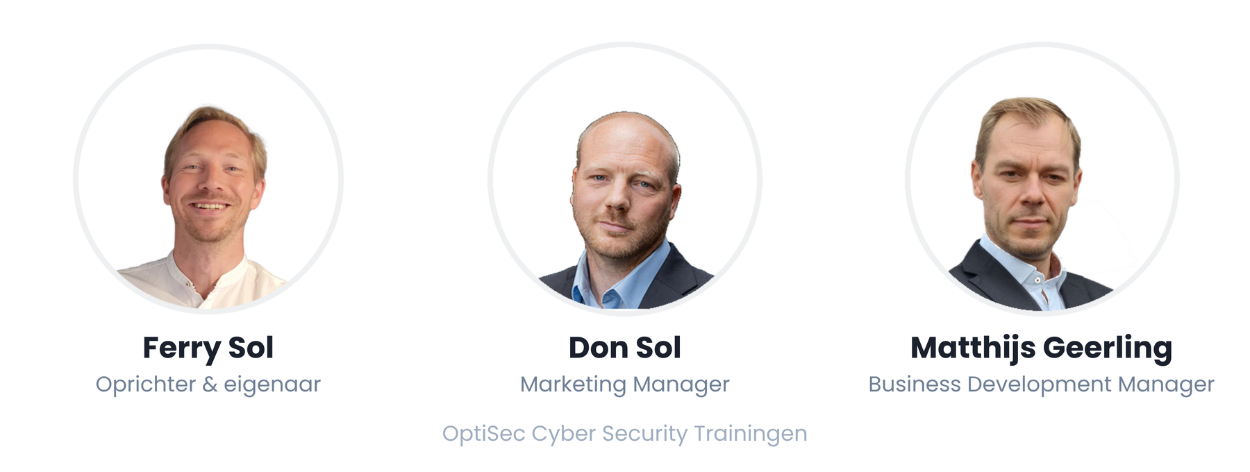 Ferry Sol (oprichter en eigenaar), Don Sol (Marketing Manager) en Matthijs Geerling (Business Development Manager) van OptiSec Cyber Security Trainingen